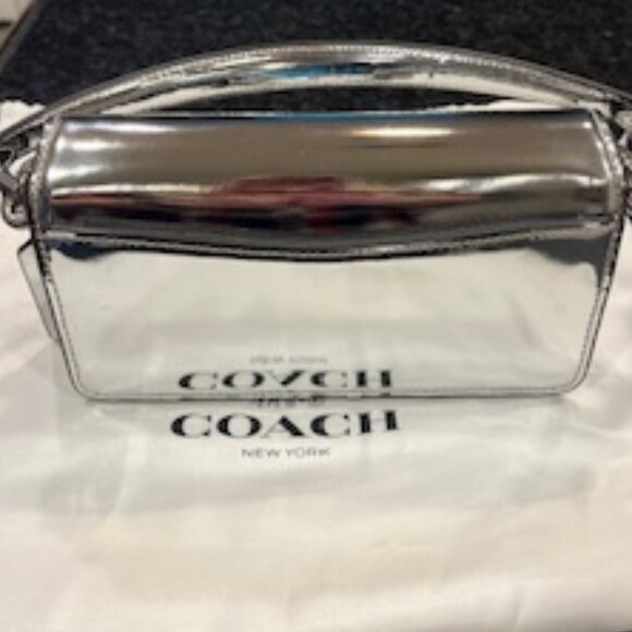 NWOT Authentic Coach Tabby Shoulder Bag 20 in Mirror Metallic Leather - Picture 3 of 11